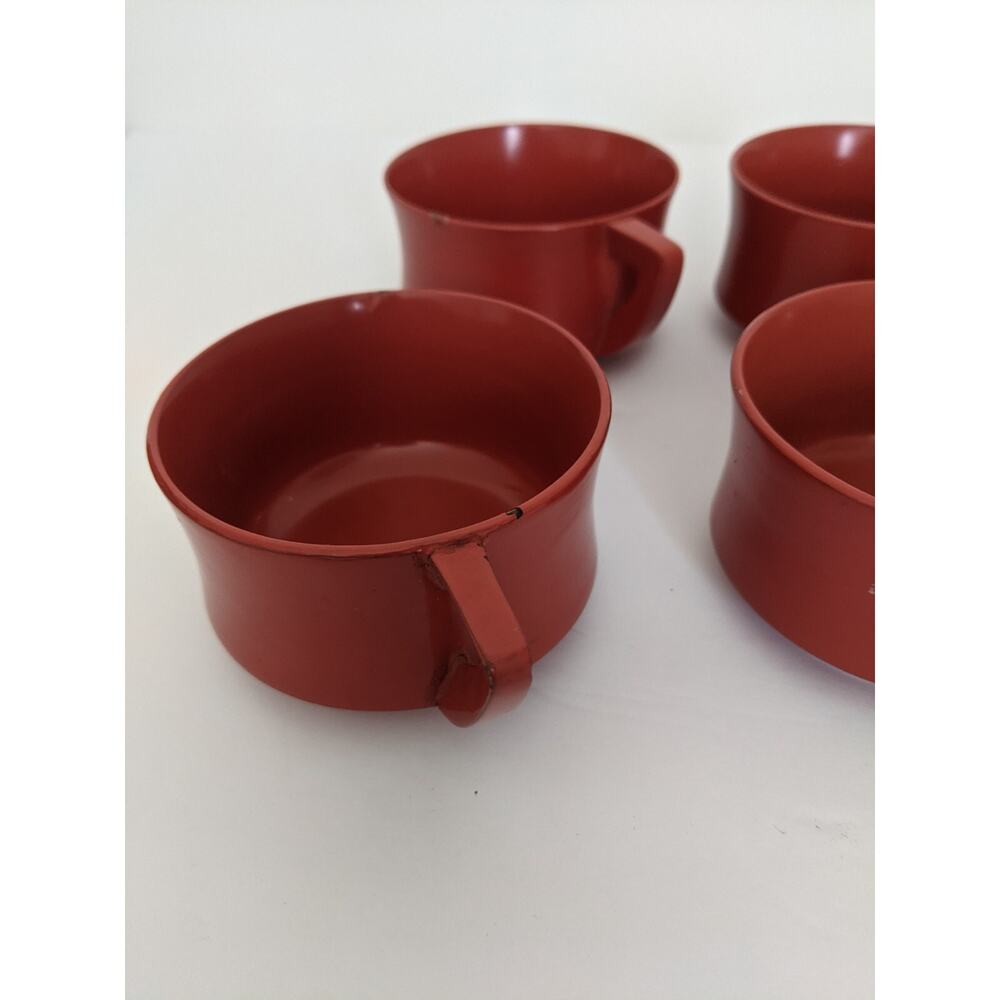 Vintage Brembo Okinawa Red Lacquerware Tea Cups Set of 6 Japan MCM - Picture 4 of 13